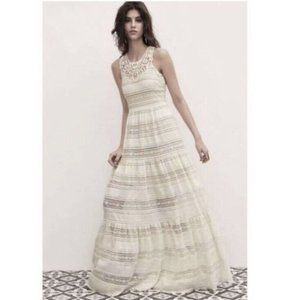 Eliza J Womens Lace Tiered Ivory Maxi Dress Boho Cottagecore Sz 12